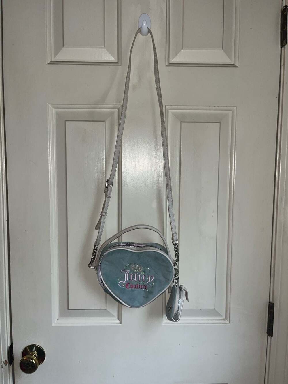 Juicy Couture Blue Velour Heart Shaped Crossbody Bag with Heart Coin Purse